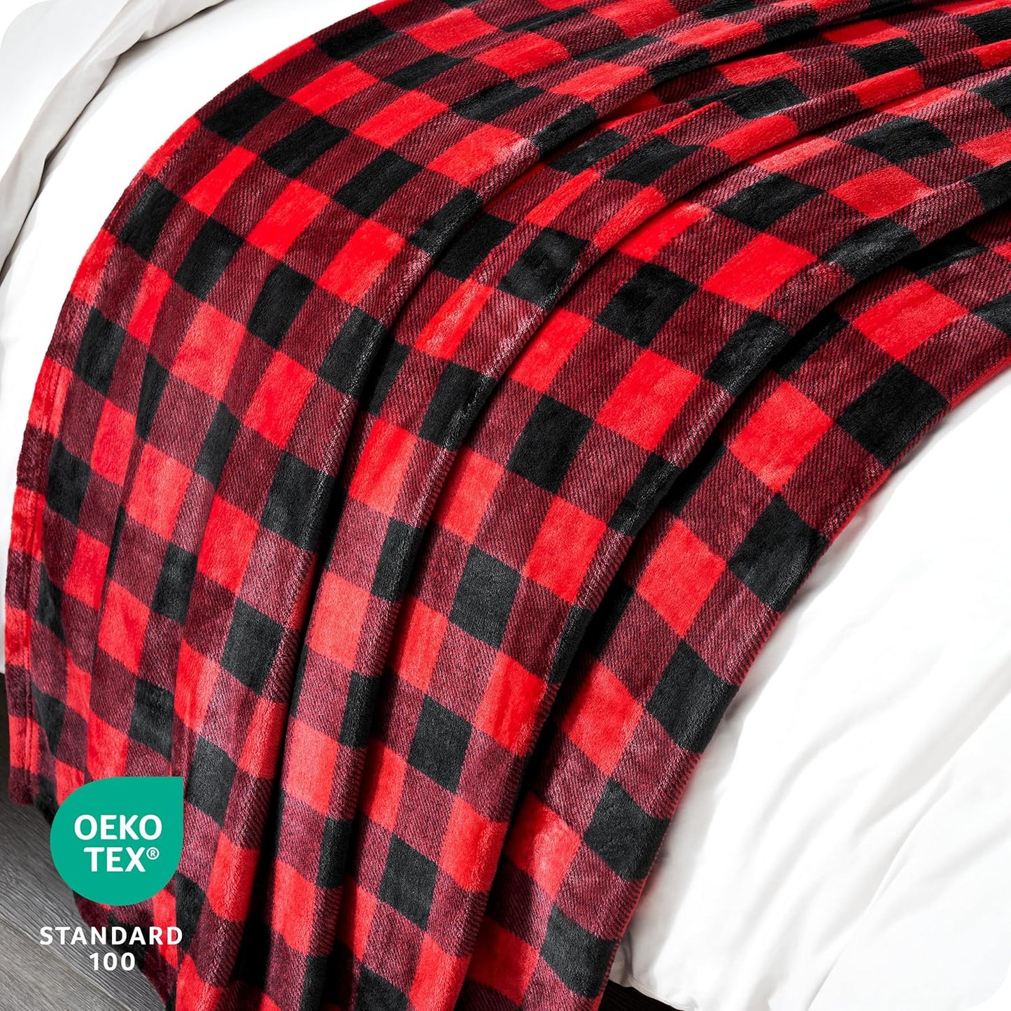 Bare Home Textured Fleece Blanket - Throw/Travel - Ultra-Soft Lightweight for Bed, Sofa, and Couch - Luxury Microplush - Cozy Warm Blanket (Throw/Travel, Buffalo Plaid - Red/Black)