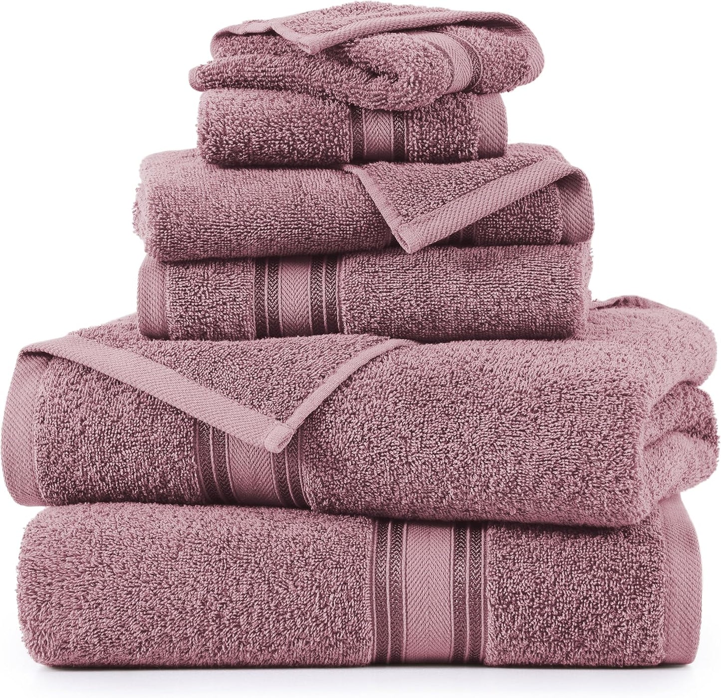 LANE LINEN Luxury Bath Towel Set - 6 Piece Set, 100% Cotton Bathroom Towels, Zero Twist, Quick Dry Shower Towels, Absorbent Towel, 2 Bath, 2 Hand, 2 Wash Cloths - Wishful Mauve