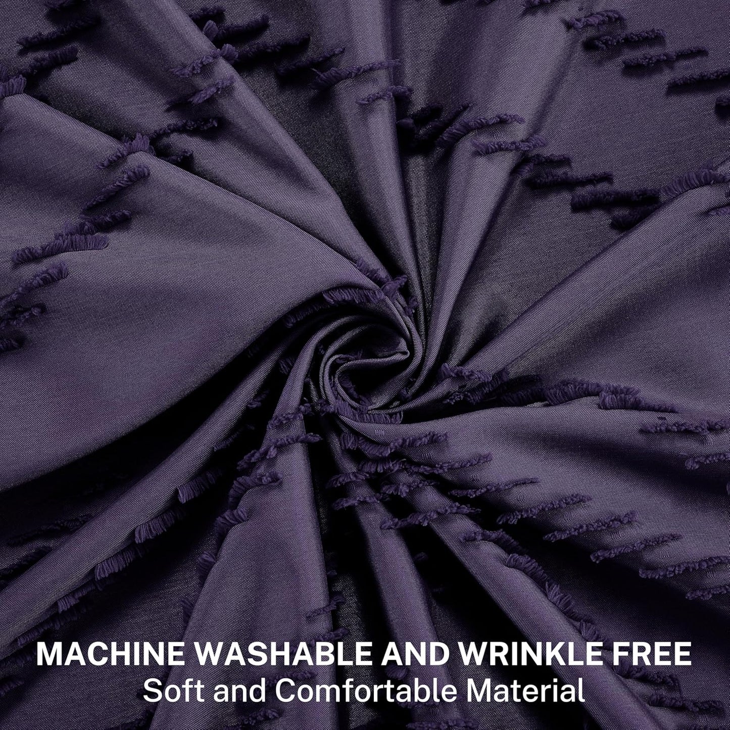 Boho Dark Purple Shower Curtain, 72 x 72 Woven Fabric Tufted Chevron Textured Striped Modern Farmhouse Minimalist for Bathroom