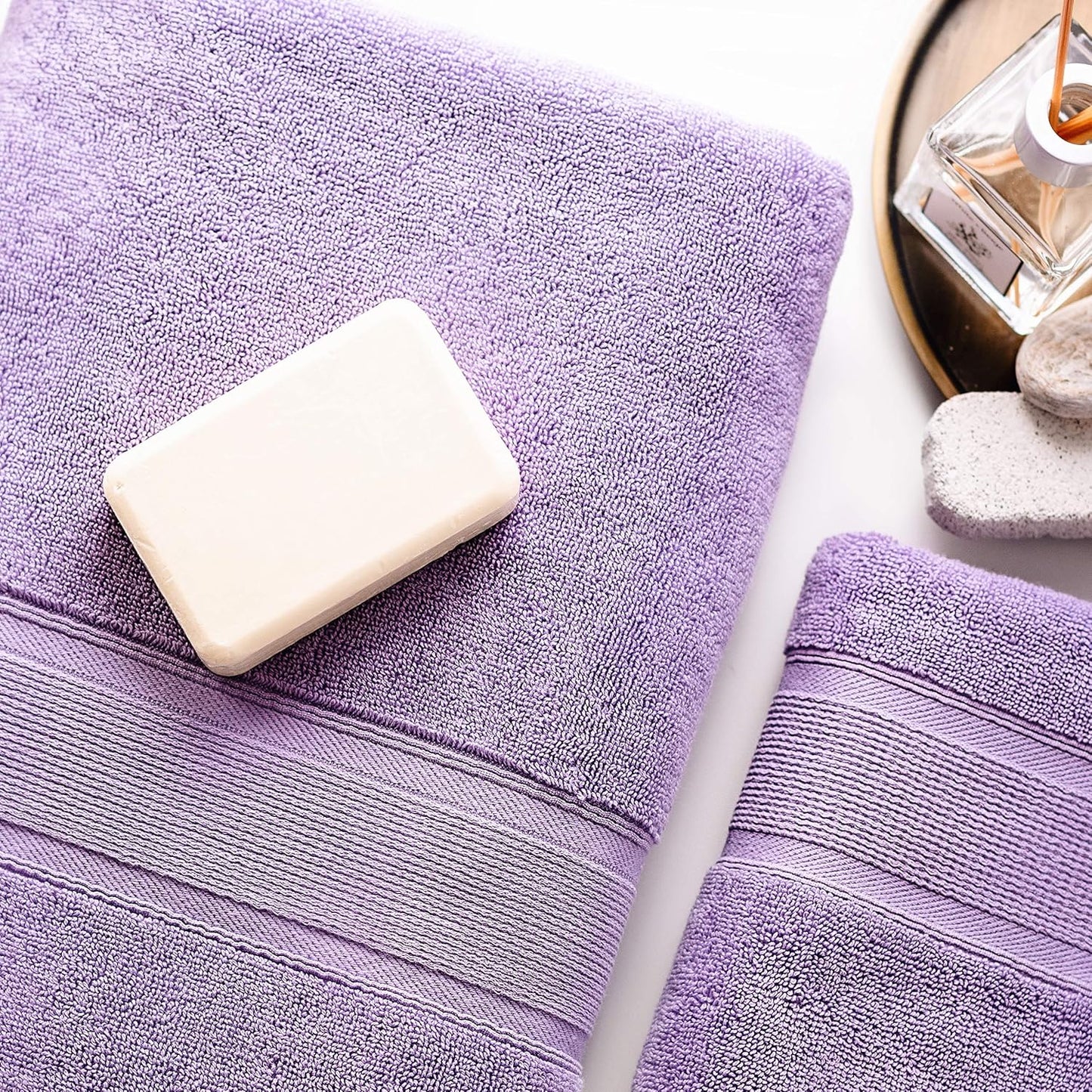 Luzia 8 Piece Bathroom Towel Set - 100% Turkish Cotton, Premium Quality - 2 Bath Towels 2 Hand Towels and 4 Washcloths (Lavender/Purple)