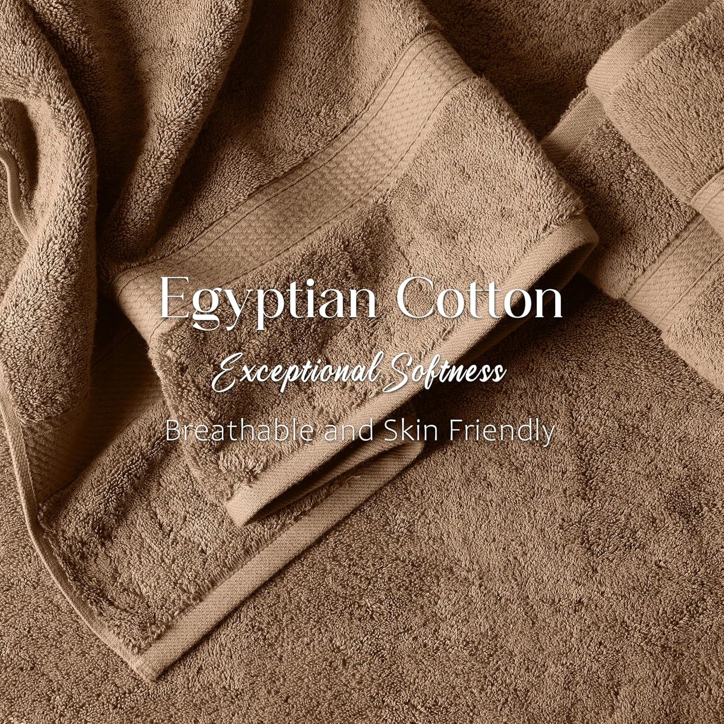 Superior Egyptian Cotton Pile 6 Piece Towel Set, Includes 2 Bath, 2 Hand, 2 Face Towels/Washcloths, Ultra Soft Luxury Towels, Thick Plush Essentials, Guest Bath, Spa, Hotel Bathroom, Latte