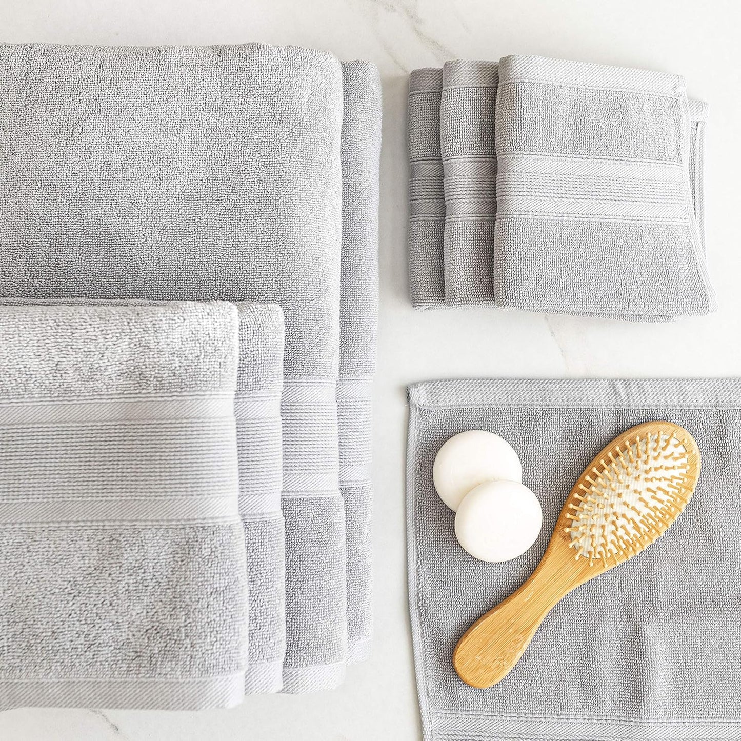 Luzia 8 Piece Bathroom Towel Set - 100% Turkish Cotton, Premium Quality - 2 Bath Towels 2 Hand Towels and 4 Washcloths (Light Grey)