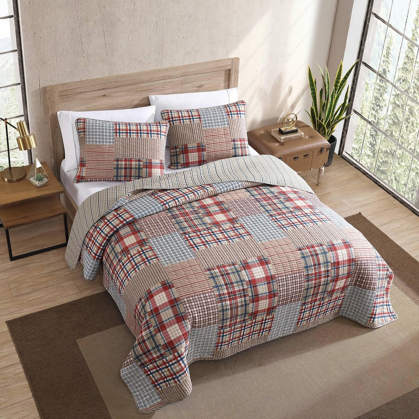 Eddie Bauer - Twin Quilt Set, Reversible Cotton Bedding with Matching Sham, Luxurious Bedding Set (Hawthorne Brown, Twin)