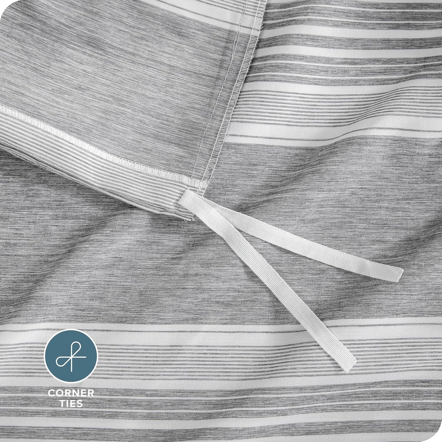 Bare Home Bedding Duvet Cover Queen Size - Premium 1800 Super Soft Collection - Lightweight, Duvet Cover - Soft Textured Bedding (Queen, Stripe - Heathered Charcoal)