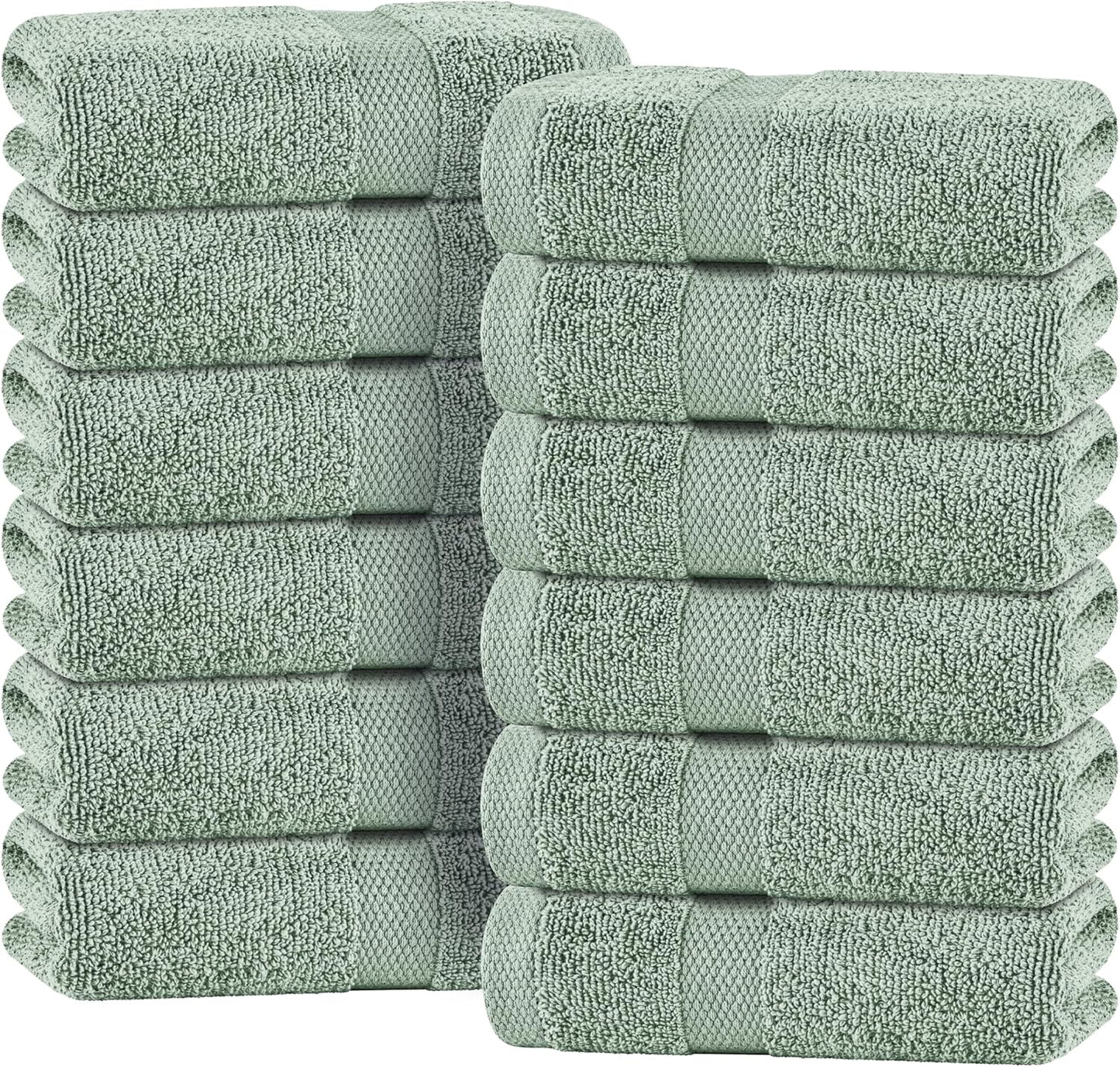 White Classic Green Hand Towels for Bathroom [12 Pack] Cotton Hand Towel Bulk for Gym, Kitchen and Spa, 16x27 Inches Soft Highly Absorbent Quick Dry Terry Salon Towels