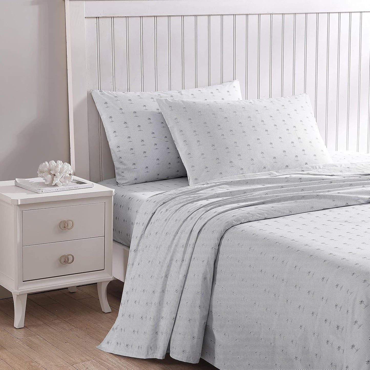 Tommy Bahama - King Sheet Set, Cotton Percale Bedding Set, Crisp & Cool, Stylish Bedding Set (Kew Palms Grey, King)