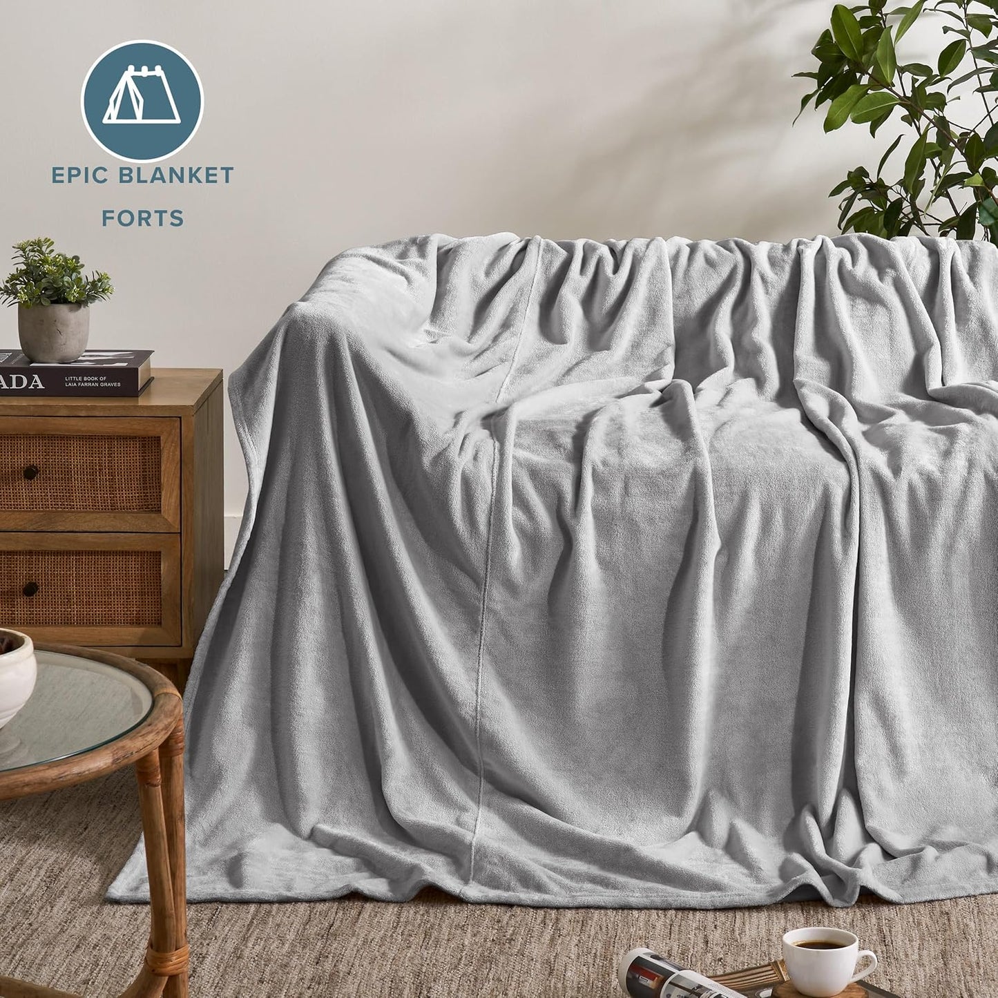 Bare Home Fleece Blanket - Giant Size - Ultra-Soft Lightweight for Bed, Sofa, and Couch - Luxury Microplush - Cozy Warm Blanket (Giant, Light Grey)