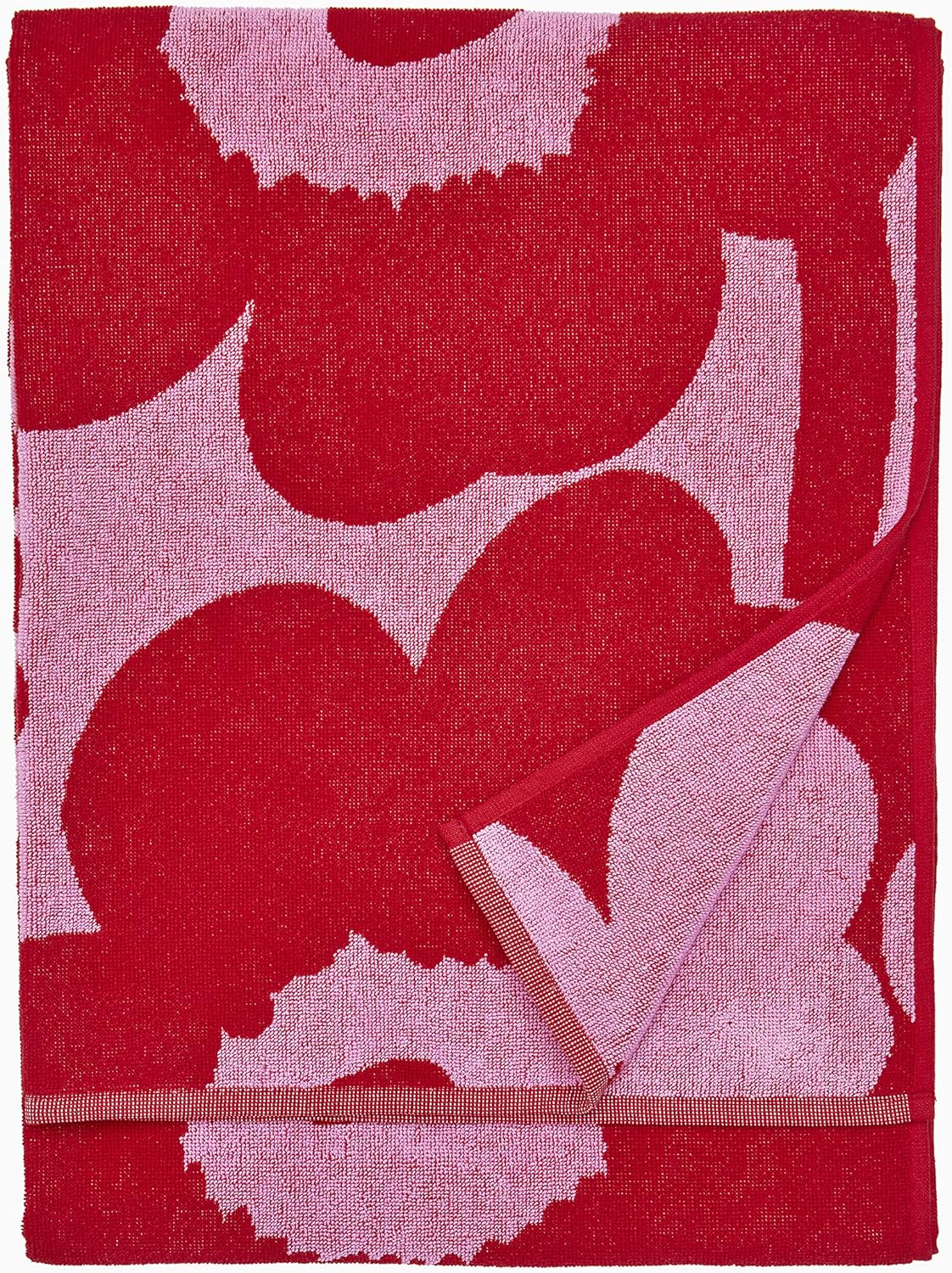 MARIMEKKO Unikko Terry Cotton Bath Towel (Red) – Floral Patterned Bath Towels – 59 in x 28 in