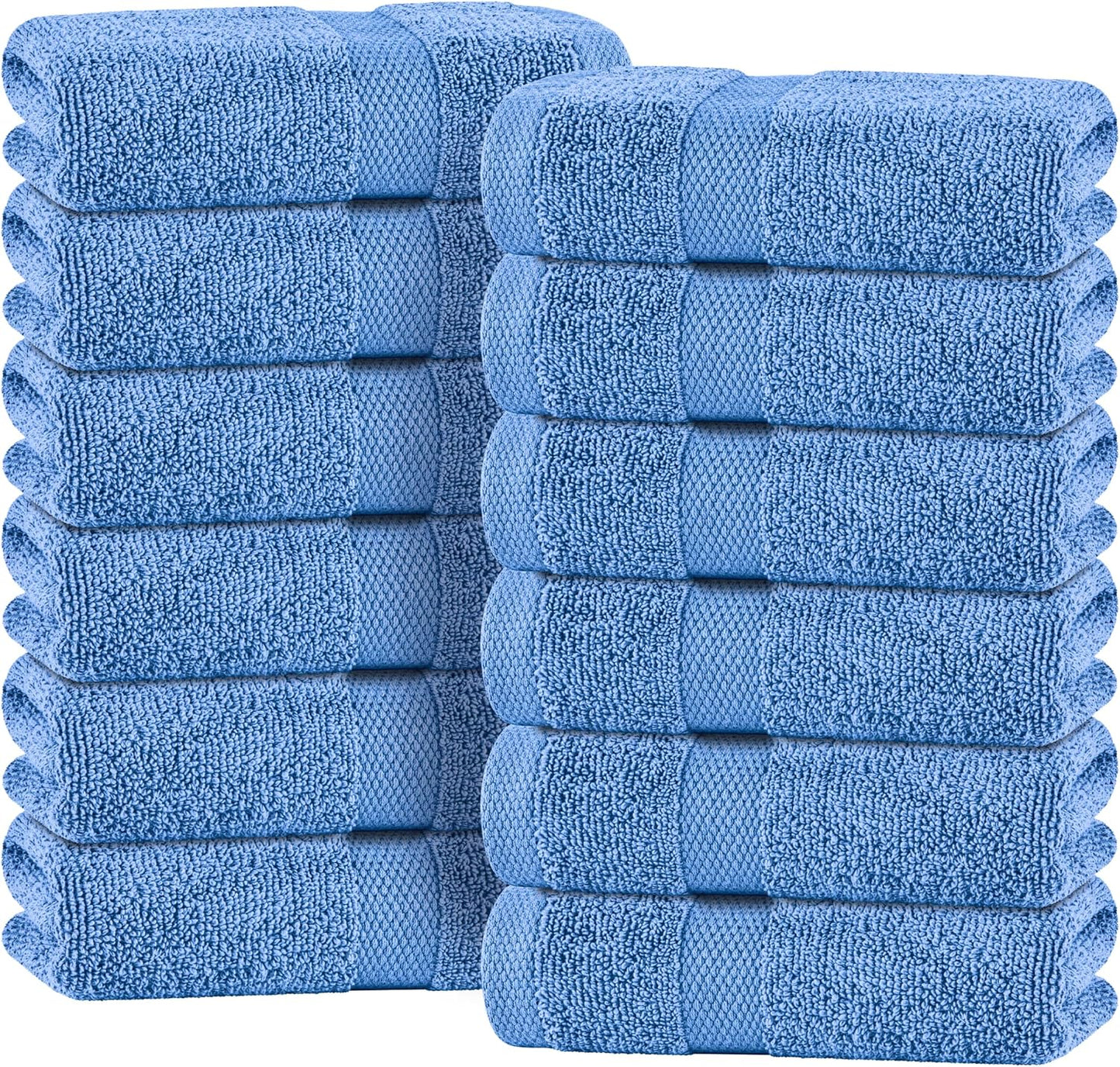 White Classic Light Blue Hand Towels for Bathroom [12 Pack] Cotton Hand Towel Bulk for Gym, Kitchen and Spa, 16x27 Inches Soft Highly Absorbent Quick Dry Terry Salon Towels