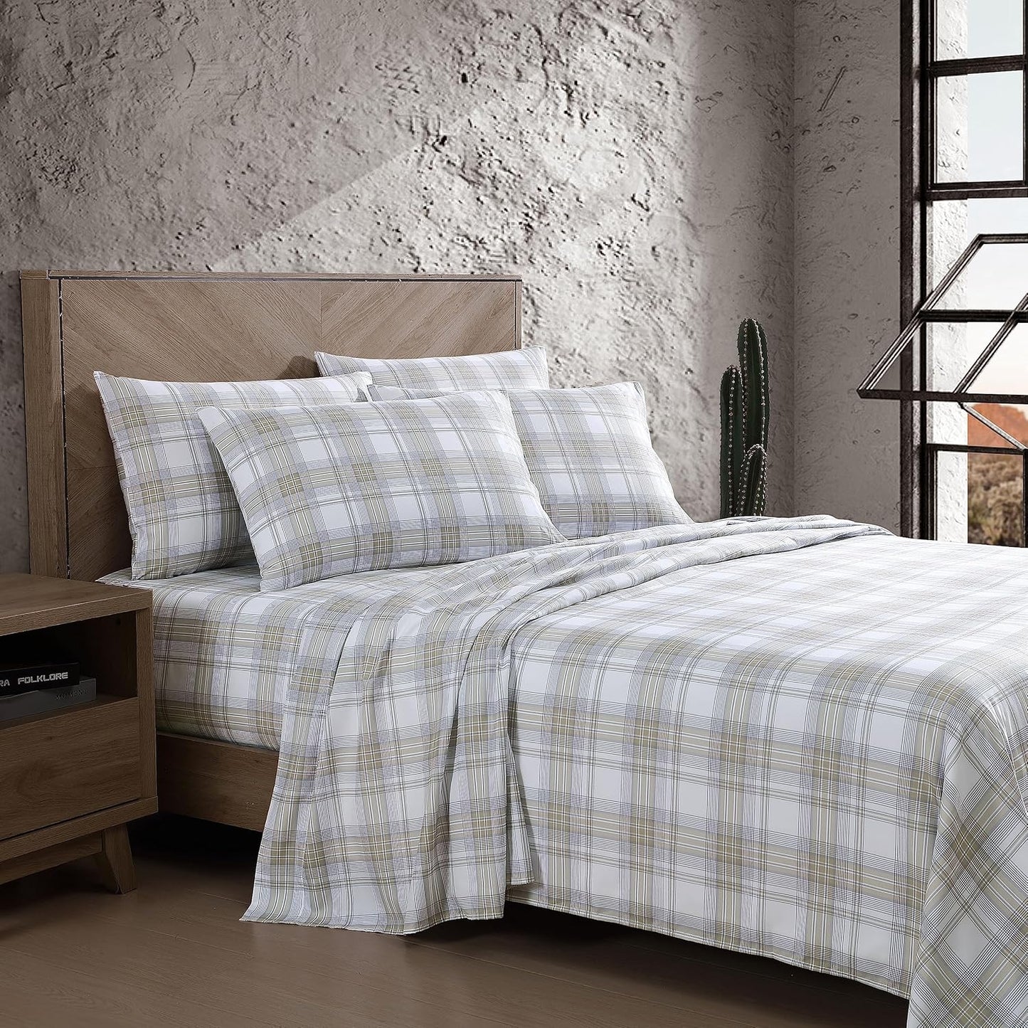 Wrangler - Twin Bed Sheets, Ultra-Soft & Lightweight Bedding with Matching Pillowcase, Lightweight Bed Set for All Season Comfort, Oeko-Tex Certified (Dayton Valley Plaid Beige)