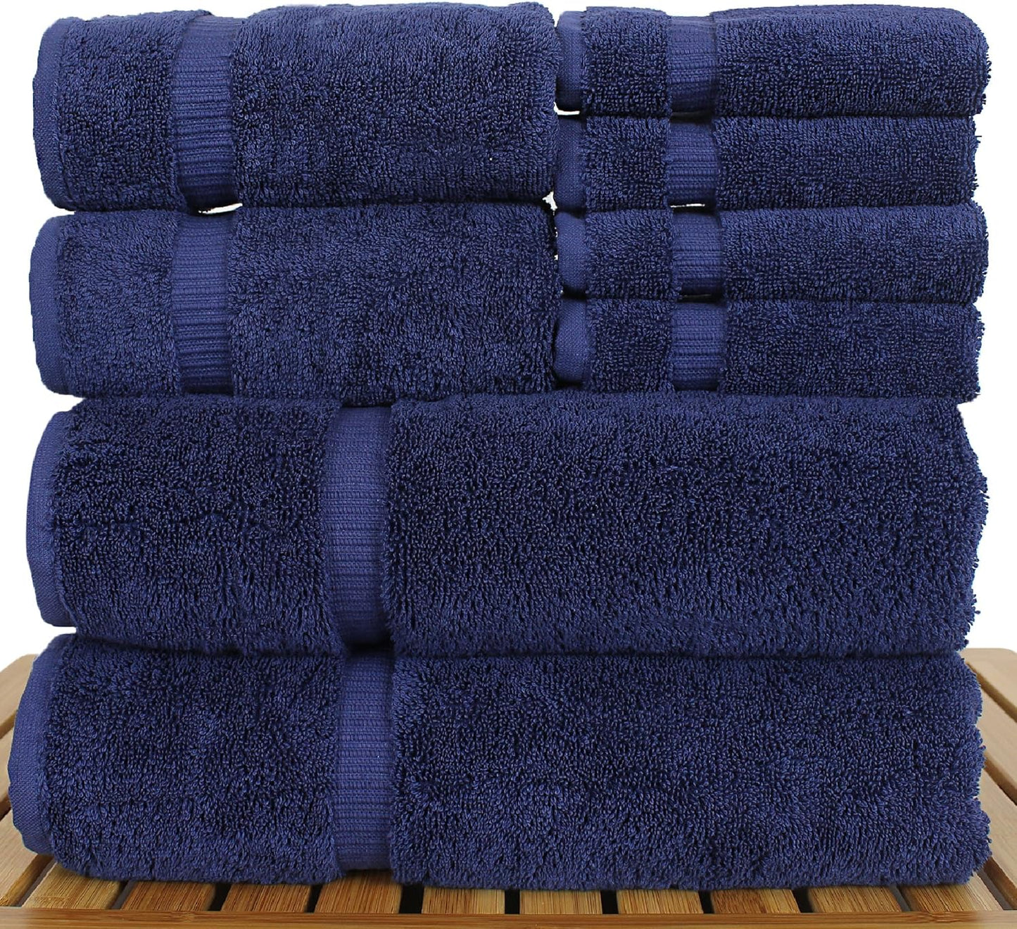 Luxury Hotel & Spa Quality, Highly Absorbent 100% Turkish Cotton, 750+ GSM, Eco Friendly Towel, Bathroom and Kitchen Dobby Border Towels, 2 Bath Towel, 2 Hand Towel, 4 Washcloths (8 Piece, Navy)
