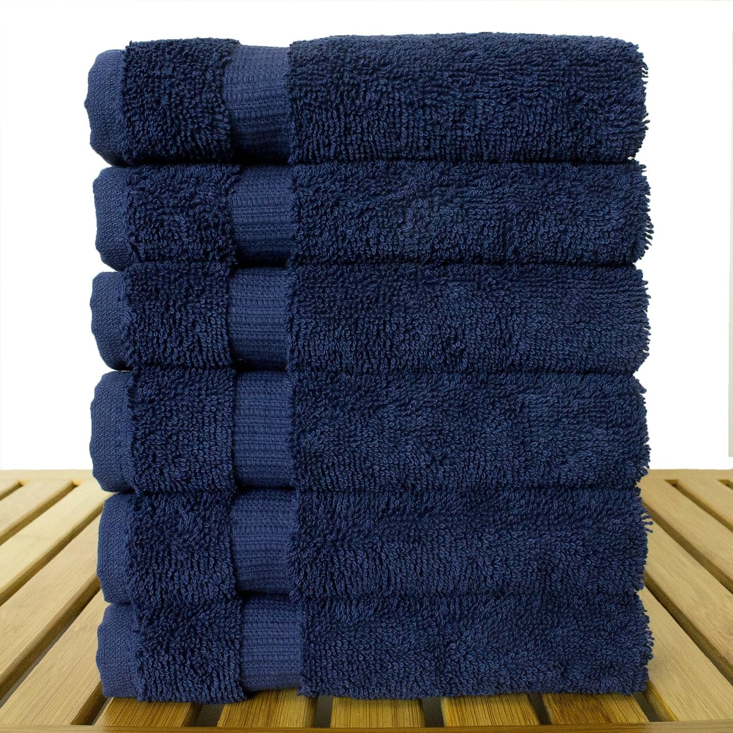 Luxury Hotel & Spa Towel Turkish Cotton Washcloths - Navy - Dobby Border - Set of 6
