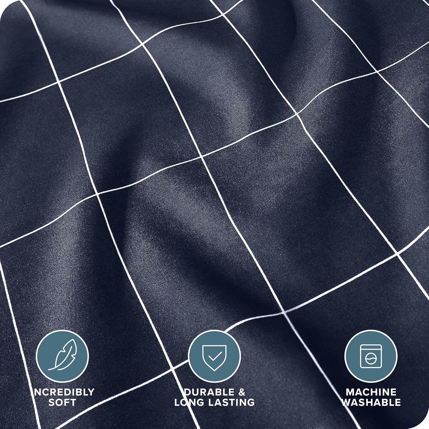 Bare Home Bedding Duvet Cover Extra Long Size - Premium 1800 Super Soft Collection - Lightweight - Soft Textured Bedding (Twin/Twin XL, Grid - Midnight Blue/White)