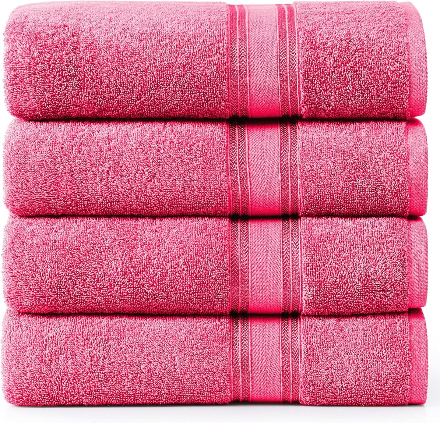 LANE LINEN 100% Cotton Large Bath Towels Set of 4 (28"x54") - Zero Twist, Mercerized Cotton Bathroom Towel 4 Pack - Quick Dry, Soft & Absorbent Large Towels Set - Dorm Essentials for Girls - Fuchsia
