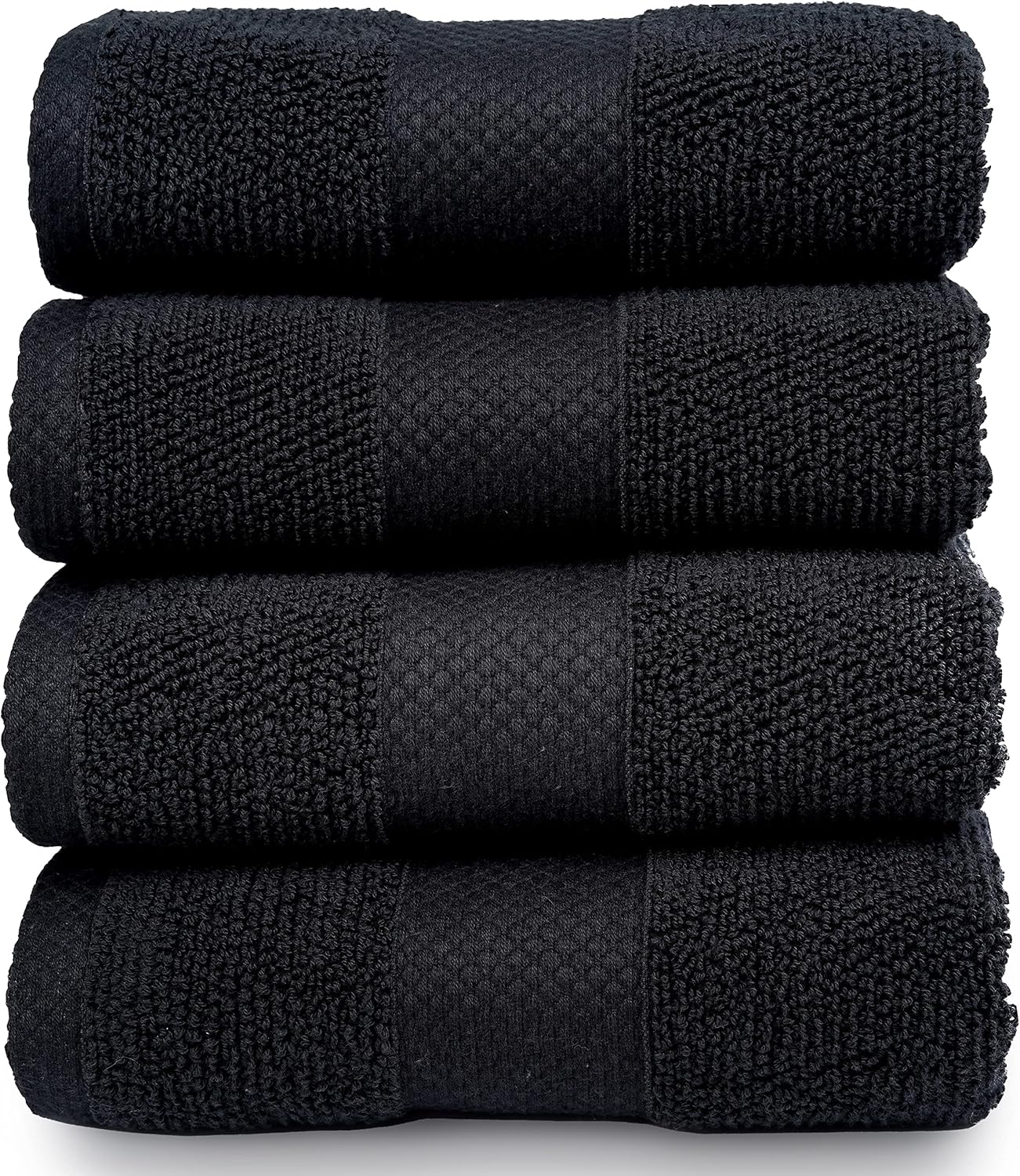 MAURA Premium Washcloths Set 100% Cotton. 4 Piece Ultra Absorbent Quick Dry Soft Terry Wash Clothes for Bathroom, Hotel and Spa Quality, Black