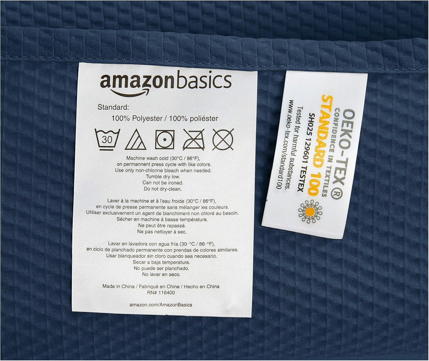 Amazon Basics Waffle Weave Shower Curtain, 72" x 72", Navy Blue