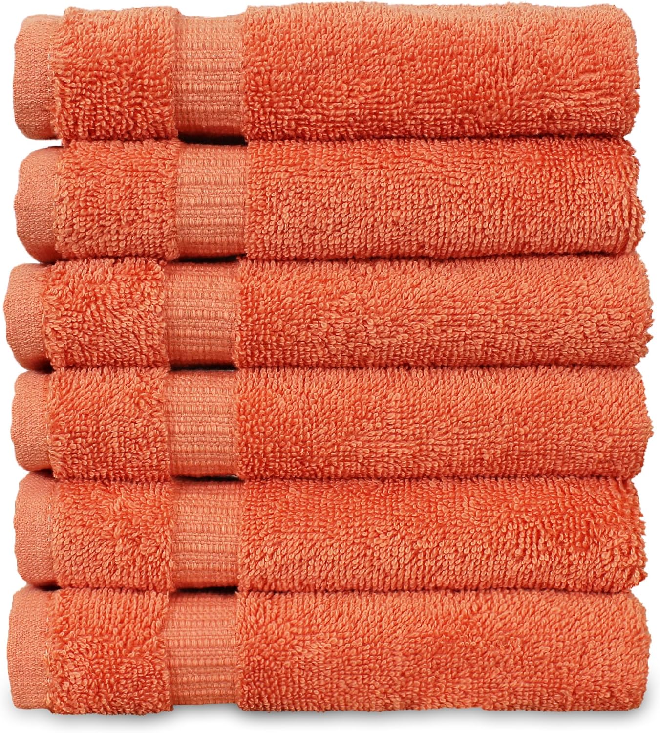 Luxury Hotel & Spa Towel Turkish Cotton Washcloths - Coral - Dobby Border - Set of 6