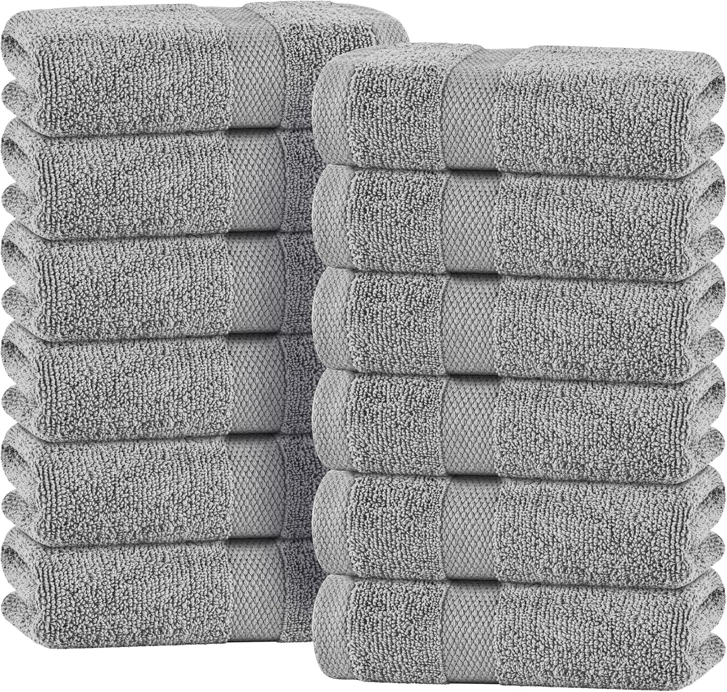 White Classic Light Gray Hand Towels for Bathroom [12 Pack] Cotton Hand Towel Bulk for Gym, Kitchen and Spa, 16x27 Inches Soft Highly Absorbent Quick Dry Terry Salon Towels