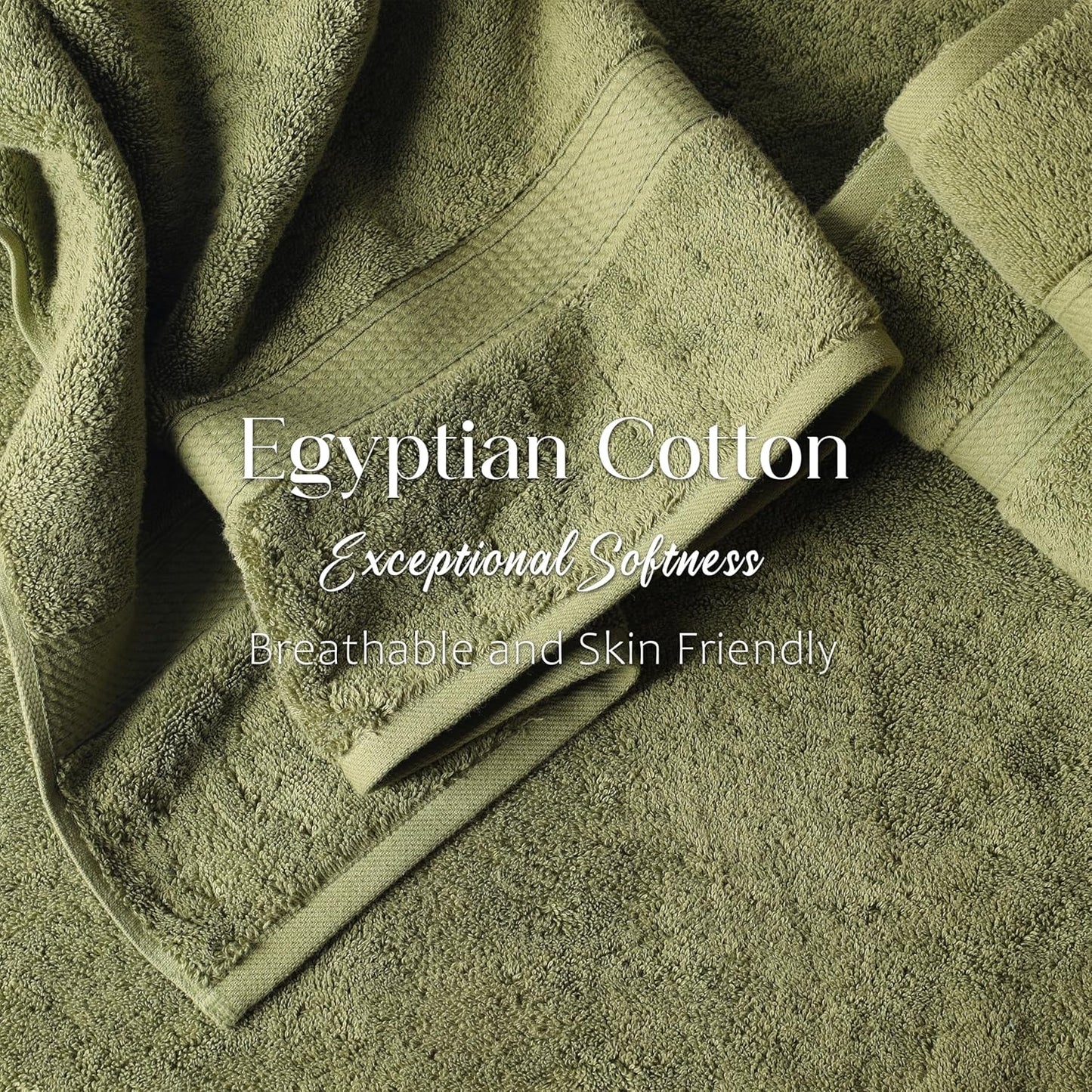 Superior Egyptian Cotton Pile Bath Towel Set of 2, Ultra Soft Luxury Towels, Thick Plush Essentials, Absorbent Heavyweight, Guest Bath, Hotel, Spa, Home Bathroom, Shower Basics, Forest Green