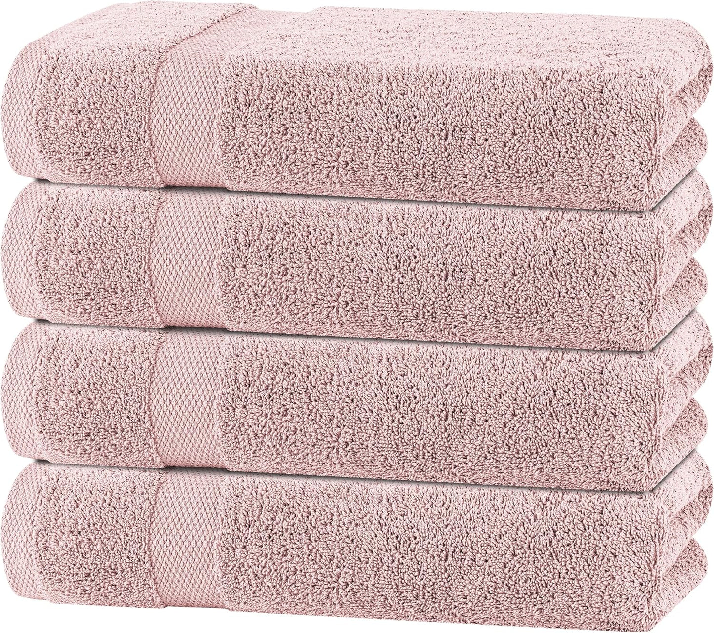White Classic Pink Bath Towels 27x54 Inch, Cotton Towel Set for Bathroom, Hotel, Gym, Spa, Soft Extra Absorbent Quick Dry 4 Pack