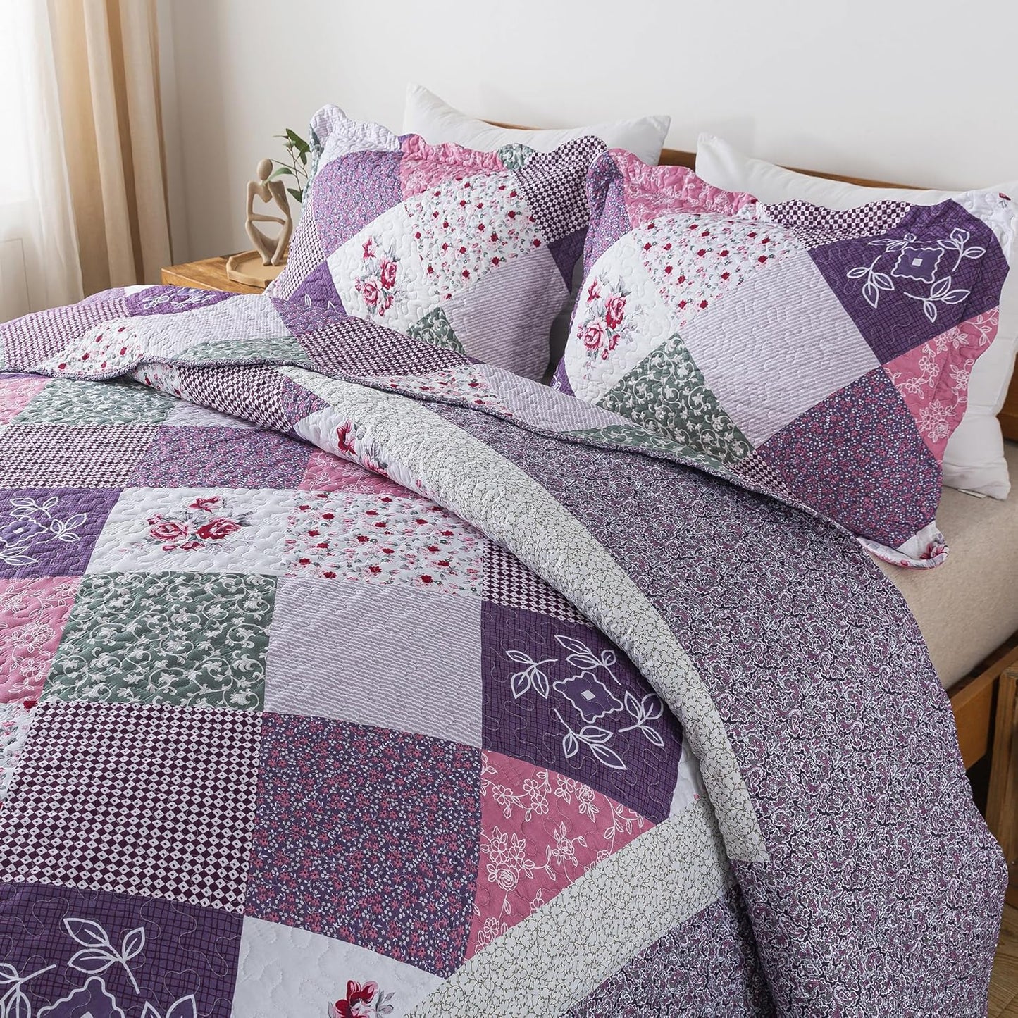 HoneiLife Quilt Sets Twin Size - 100% Microfiber Quilt Set, 2-Piece Lightweight Bedspreads Reversible Coverlets Rustic Bed Cover Twin Quilt Bedding Set All Season Quilts-Purple