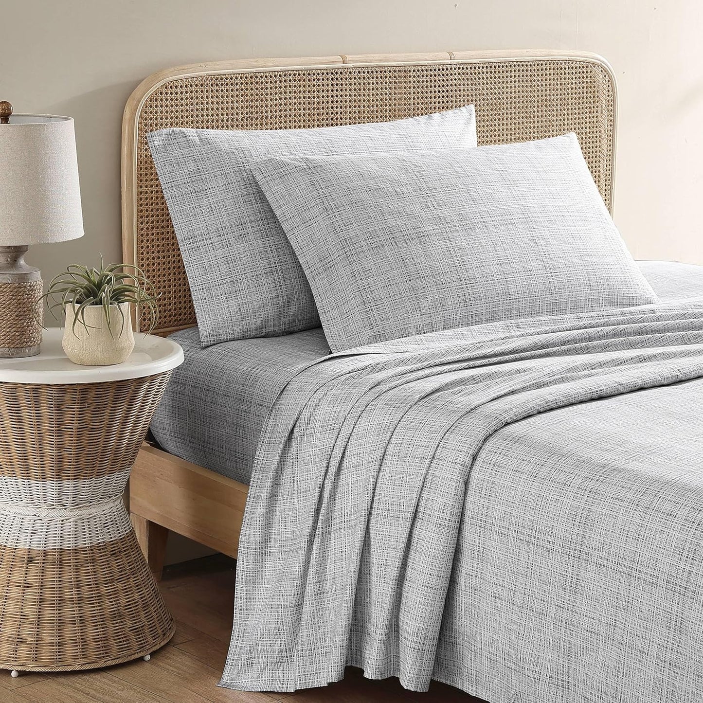 Tommy Bahama - King Sheets, Washed Percale Cotton Bedding Set, Soft & Breathable Bedroom Decor with Deep Pockets (Raffia Linen Grey, King)