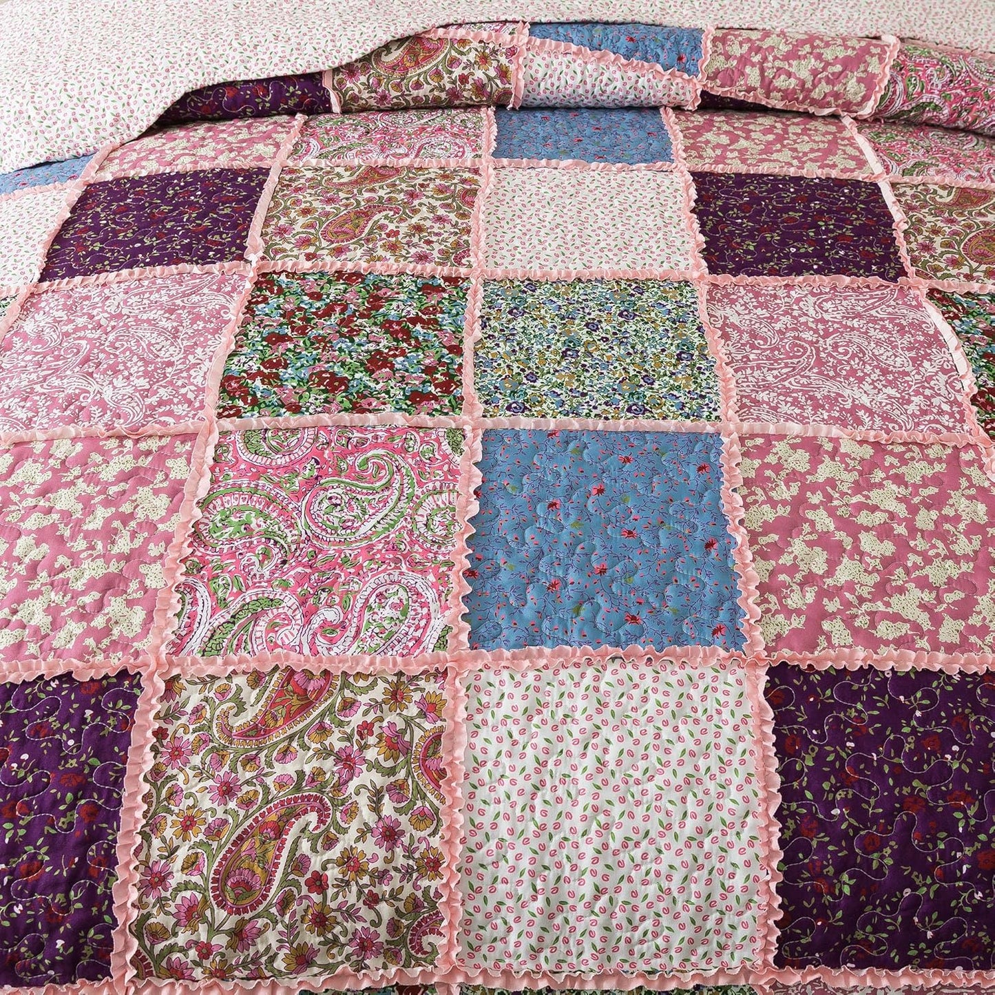 HoneiLife Queen Quilt Bedding Sets - Patchwork Quilt Bedding Sets 3-Piece 90x96, Reversible Bedspreads Floral Coverlet Nostalgic Bedding Set All Season Quilts