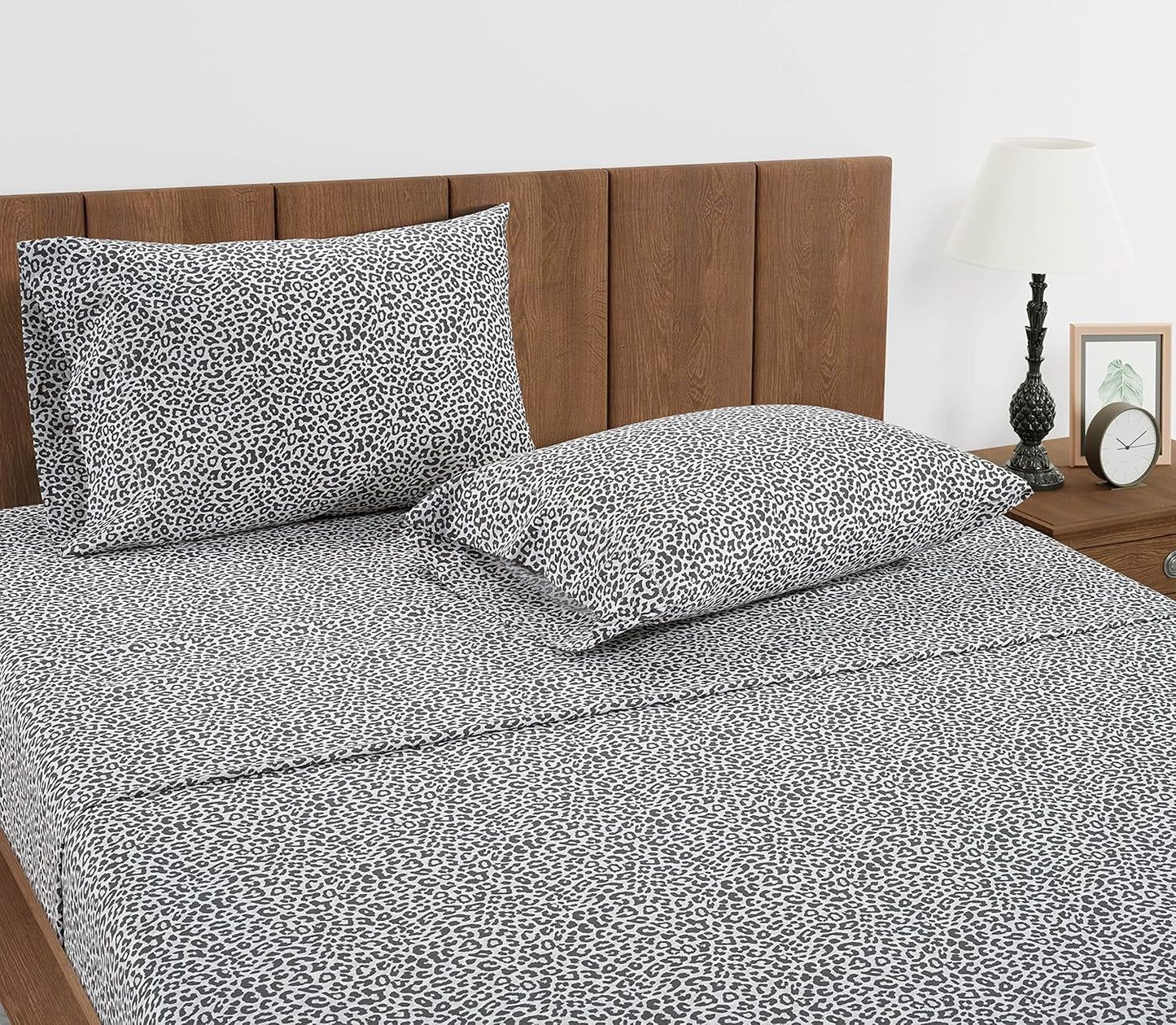 LANE LINEN 100% Organic Cotton Sheets Queen, 4-Piece Bed Sheets Queen Size Cotton, Luxury Sheets, Percale Weave,Breathable Bed Sheets Queen Size Deep Pockets Fits Upto 15" - Chetah Charcoal
