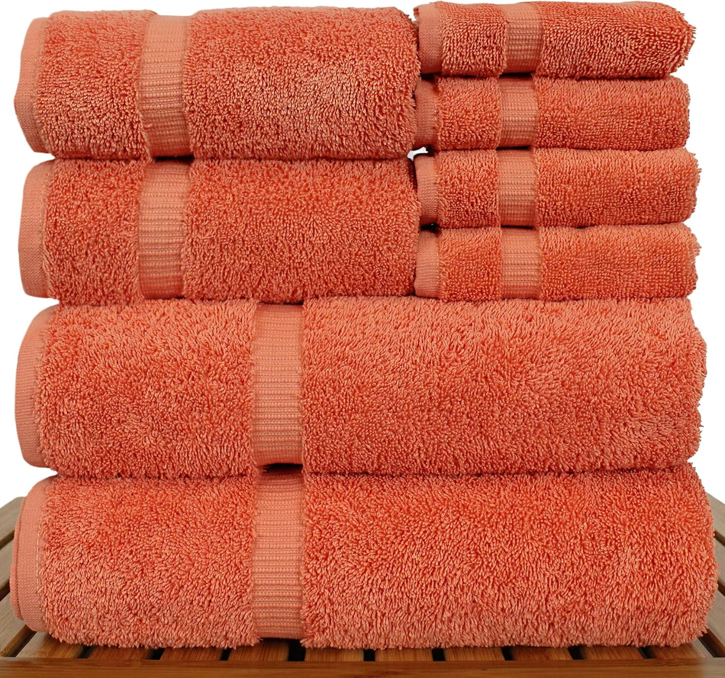 Luxury Hotel & Spa Quality, Highly Absorbent 100% Turkish Cotton, 750+ GSM, Eco Friendly Towel, Bathroom and Kitchen Dobby Border Towels, 2 Bath Towel, 2 Hand Towel, 4 Washcloths (8 Piece, Coral)