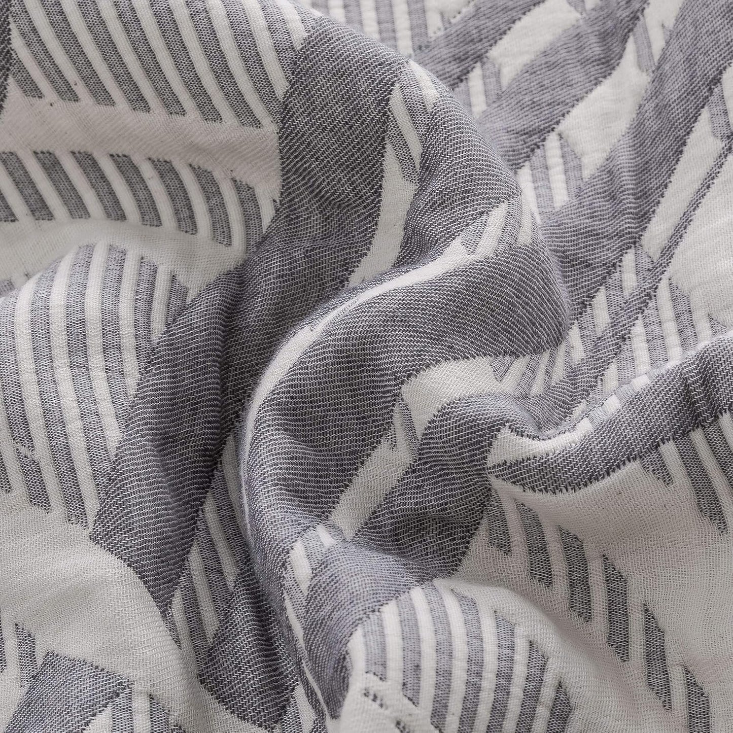 NTBAY 3 Layers Cotton Muslin 68x92 Twin Bed Blanket, Super Soft Breathable Thermal Yarn Dyed Quilt for Adults, Perfect Lightweight Blanket for Couch Sofa Bed All Seasons, Grey Wave