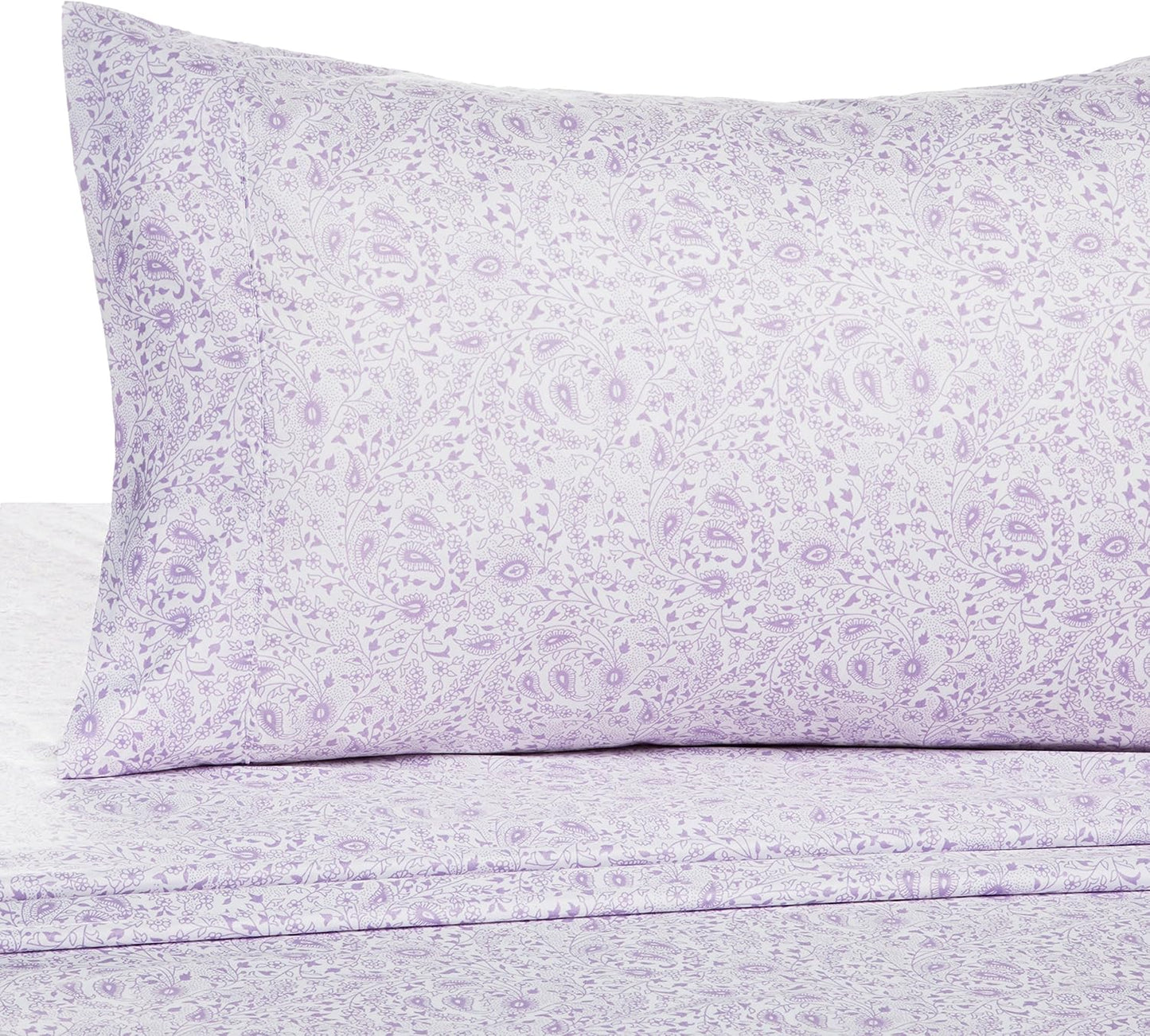 Amazon Basics Lightweight Super Soft Easy Care Microfiber Bed Sheet 3 Piece Set with 14" Deep Pockets - Twin XL, Lavender Paisley