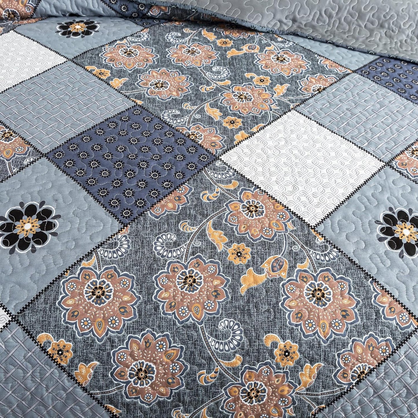 HoneiLife Queen Quilt Bedding Set - 3 Piece Microfiber Quilt Sets Reversible Bedspreads Rustic Coverlets for Queen Beds