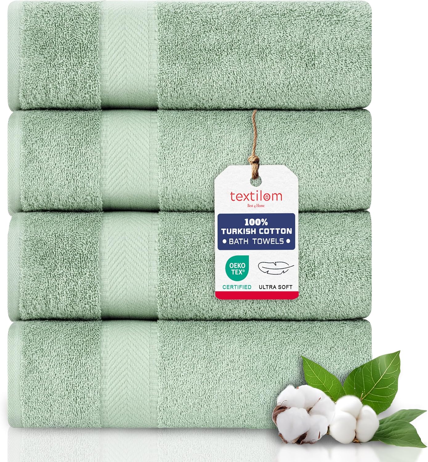 TEXTILOM Bath Towel Set – Hotel and Spa Quality & Soft & Absorbent & Quick Dry Bath Towels for Bathroom – 100% Turkish Cotton Bathroom Towels Set of 4 (27 x 54 inches)- Green