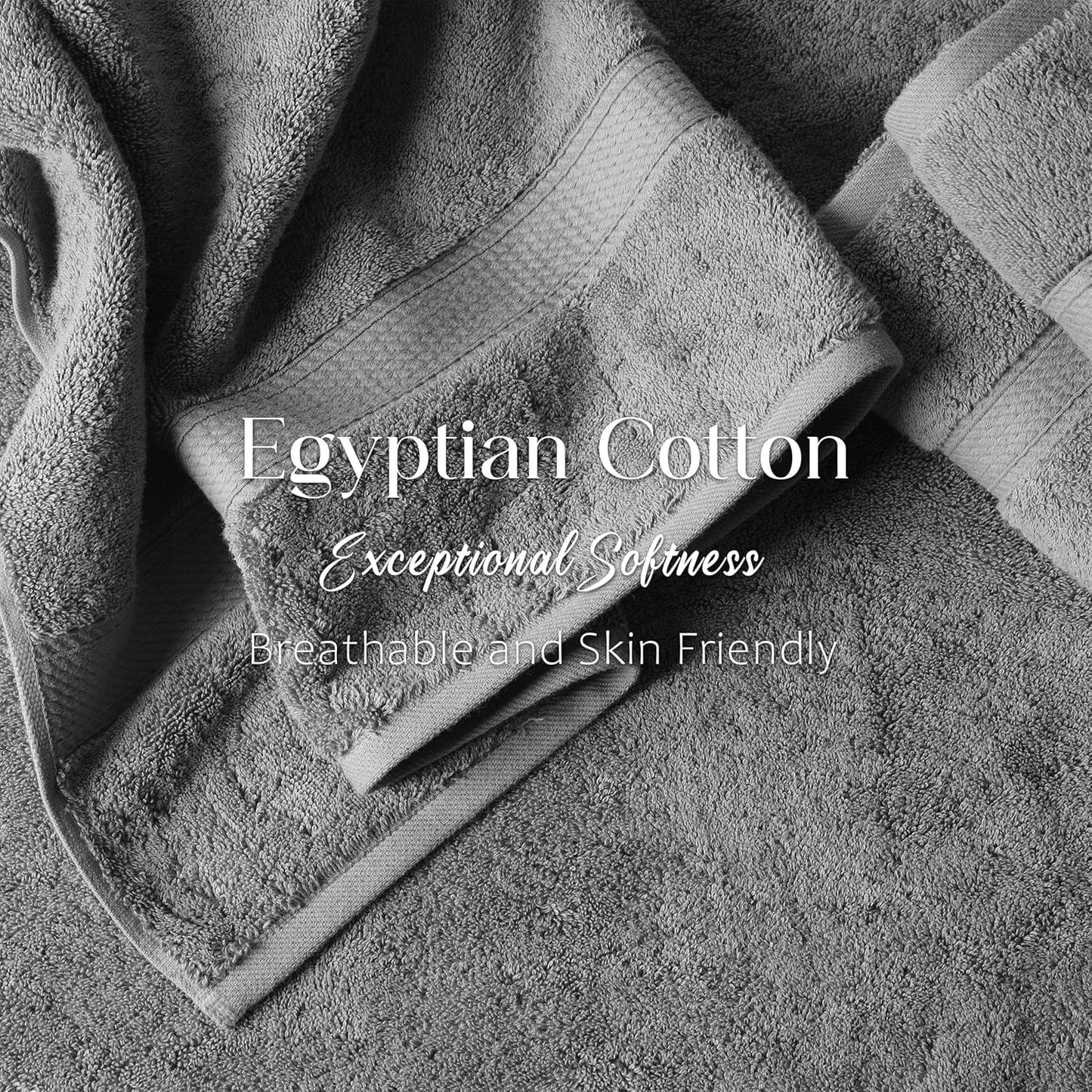 Superior Egyptian Cotton Pile Bath Towel Set of 2, Ultra Soft Luxury Towels, Thick Plush Essentials, Absorbent Heavyweight, Guest Bath, Hotel, Spa, Home Bathroom, Shower Basics, Charcoal