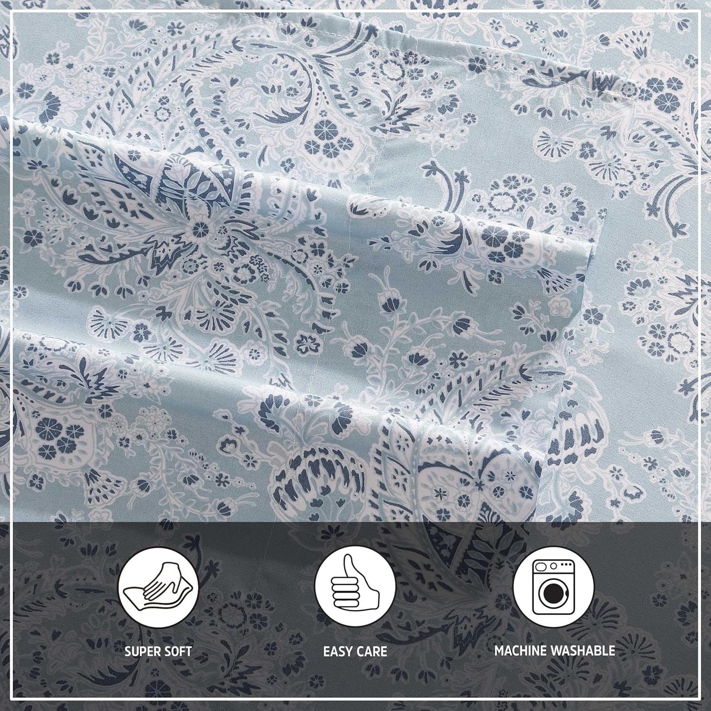 Wrangler - Full Bed Sheets, Ultra-Soft & Lightweight Bedding with Matching Pillowcases, Lightweight Bed Set for All Season Comfort, Oeko-Tex Certified (Prairieland Paisley Blue)