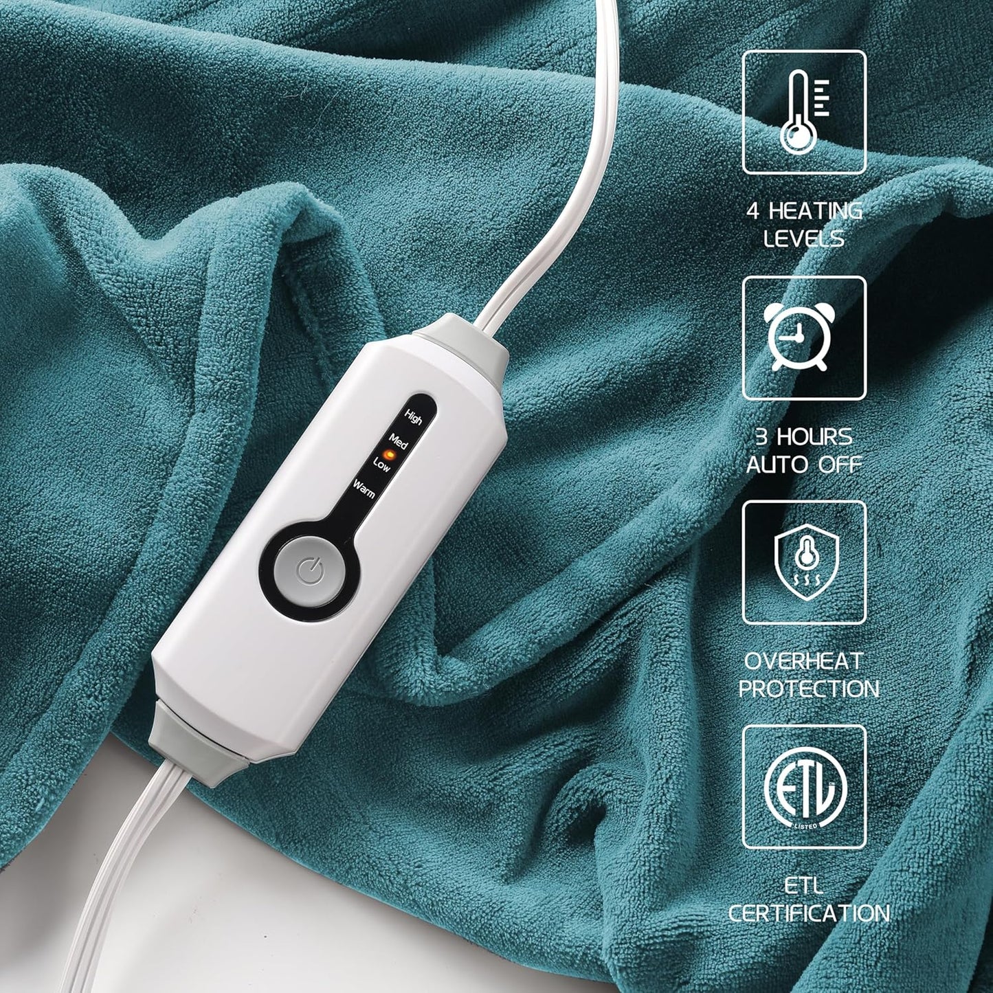 Heated Electric Blanket 72"x84" Full Size, Soft Coral Fleece Fast Heated Blanket with 4 Heating Levels and 10 Hours Auto-Off, Cozy Plush Fabric, Machine Washable - Home, Teal