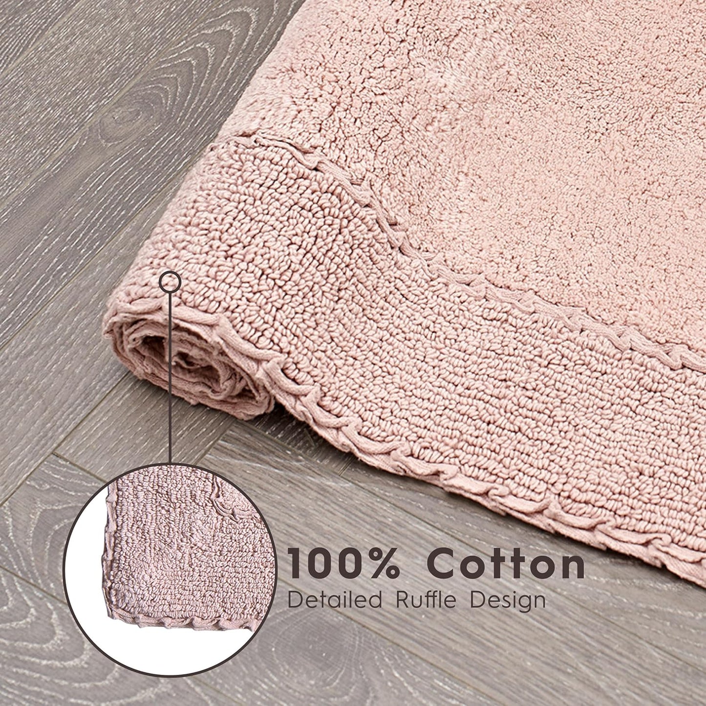 Laura Ashley Ruffle Border 100% Cotton Bath Rug, Blush Pink, 20"x 34"
