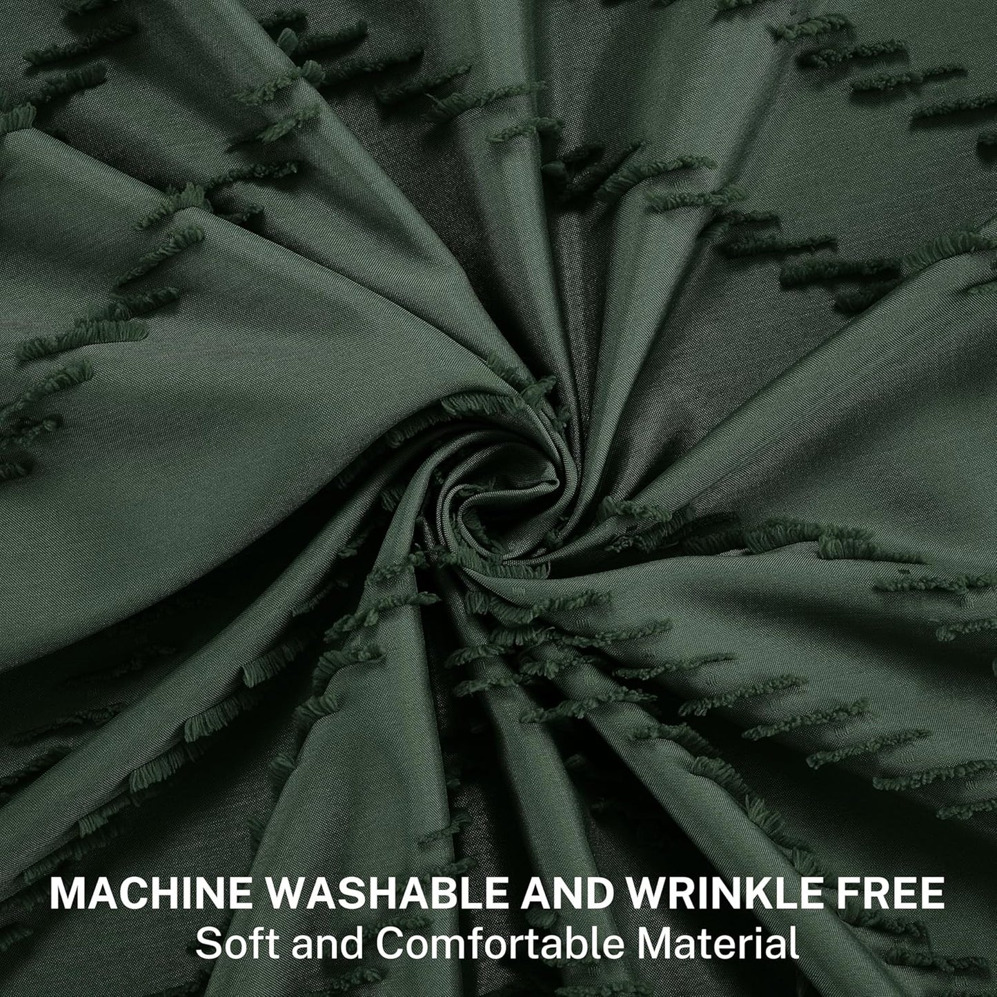 Boho Extra Long Dark Green Shower Curtain with Tassel, Woven Fabric Shower Curtain, Tufted Chevron Striped, 72 x 78, Modern Chic Textured Minimalist Bathroom Shower Curtains