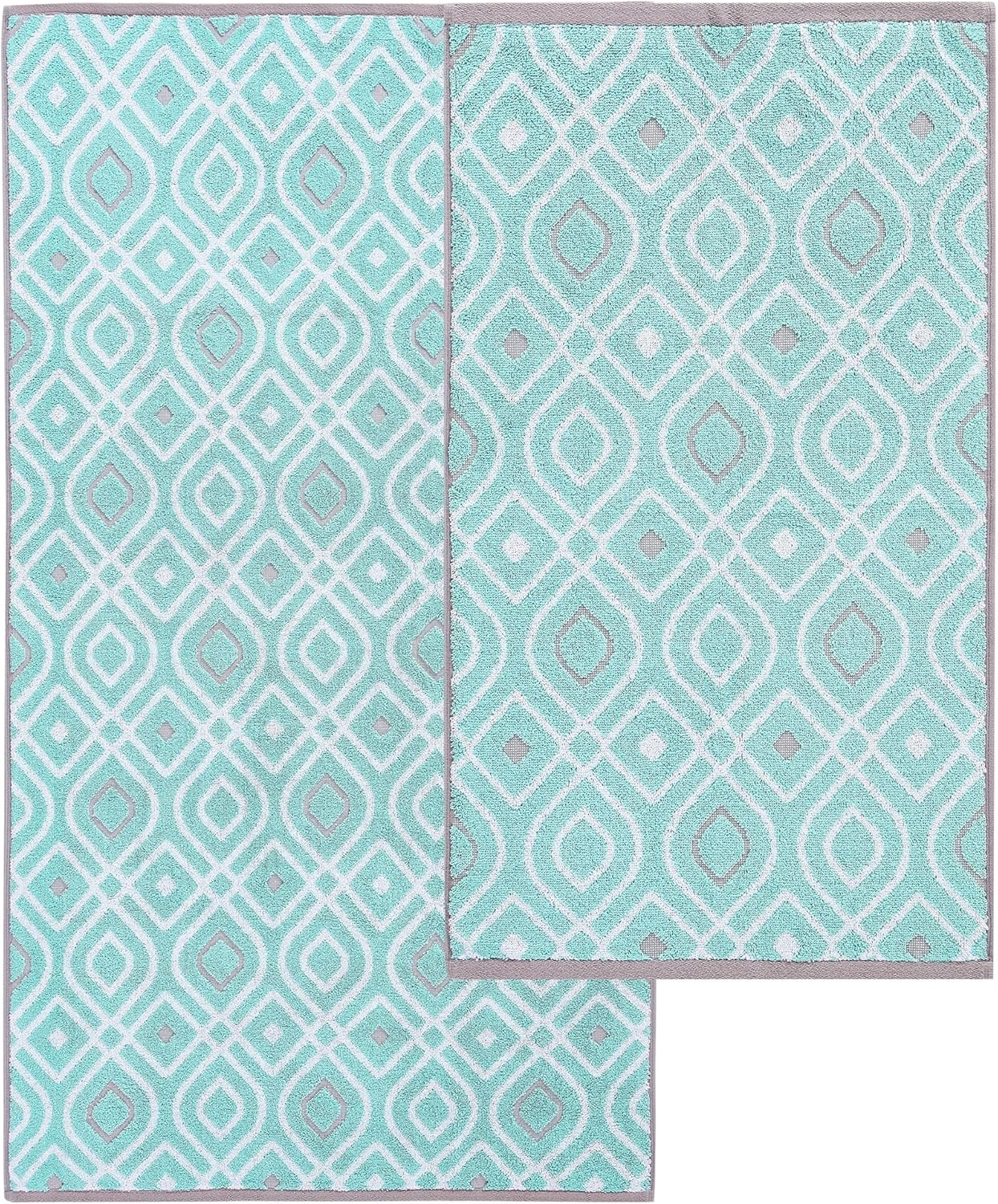 Modern Threads Oxford 6-Piece 100% Cotton Towel Set – Yarn Dyed Jacquard & Solid – Includes 2 Bath Towels, 2 Hand Towels, 2 Washcloths – Absorbent, Quick Dry, Soft & Durable – Aqua