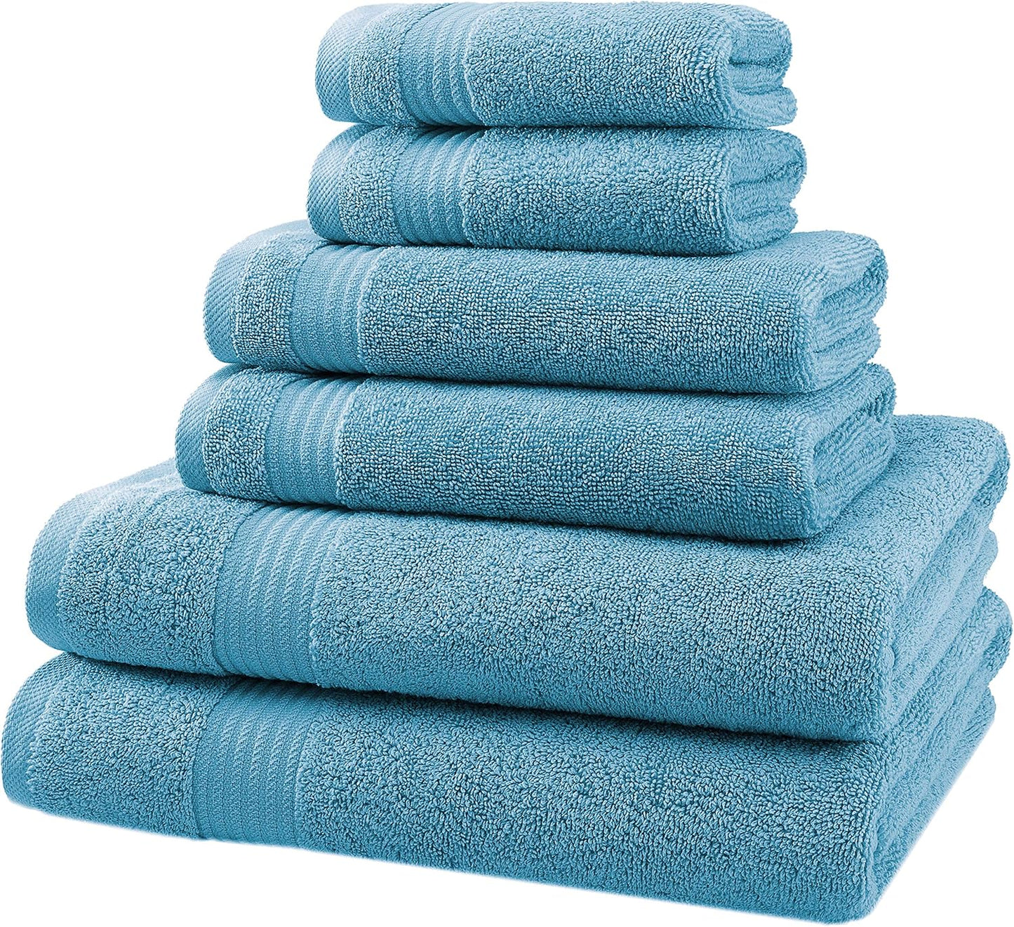 American Veteran Towel, 6 Piece Towel Set for Bathroom, 100% Cotton Turkish Bathroom Towels, 2 Bath Towels 2 Hand Towels 2 Washcloths, Sky Blue