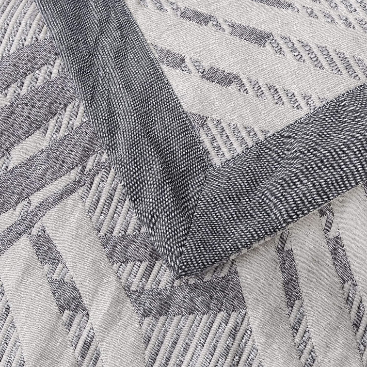 NTBAY 3 Layers Cotton Muslin 88x92 Queen Bed Blanket, Super Soft Breathable Thermal Yarn Dyed Quilt for Adults, Perfect Lightweight Blanket for Couch Sofa Bed All Seasons, Grey Wave