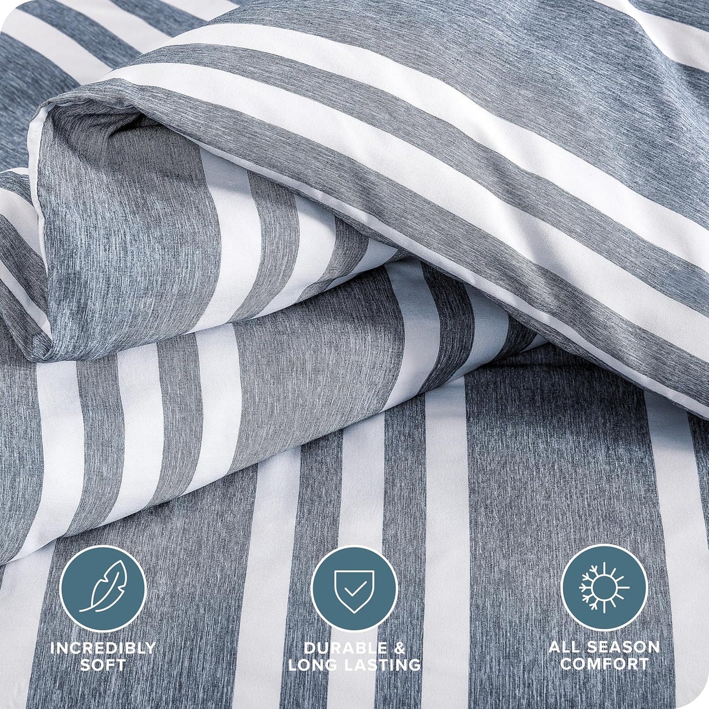 Bare Home Bedding Duvet Cover King Size - Premium 1800 Super Soft Collection - Lightweight, Cooling - Soft Breathable Bedding Duvet Cover (King, Stripe - Heathered Midnight Blue)